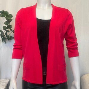 Womens 3/4 Sleeve Open Front Cardigan Sweater Solid Hot Pink 2 Pocket Size XS